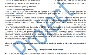 Proiect Ordin pescuit 2023 perioade si zone de prohibitie